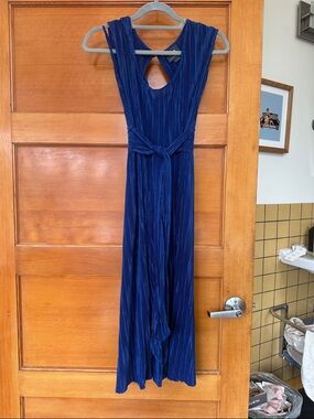Anthropologie Maeve Pleated Sleeveless Maxi Dress in Cobalt Blue